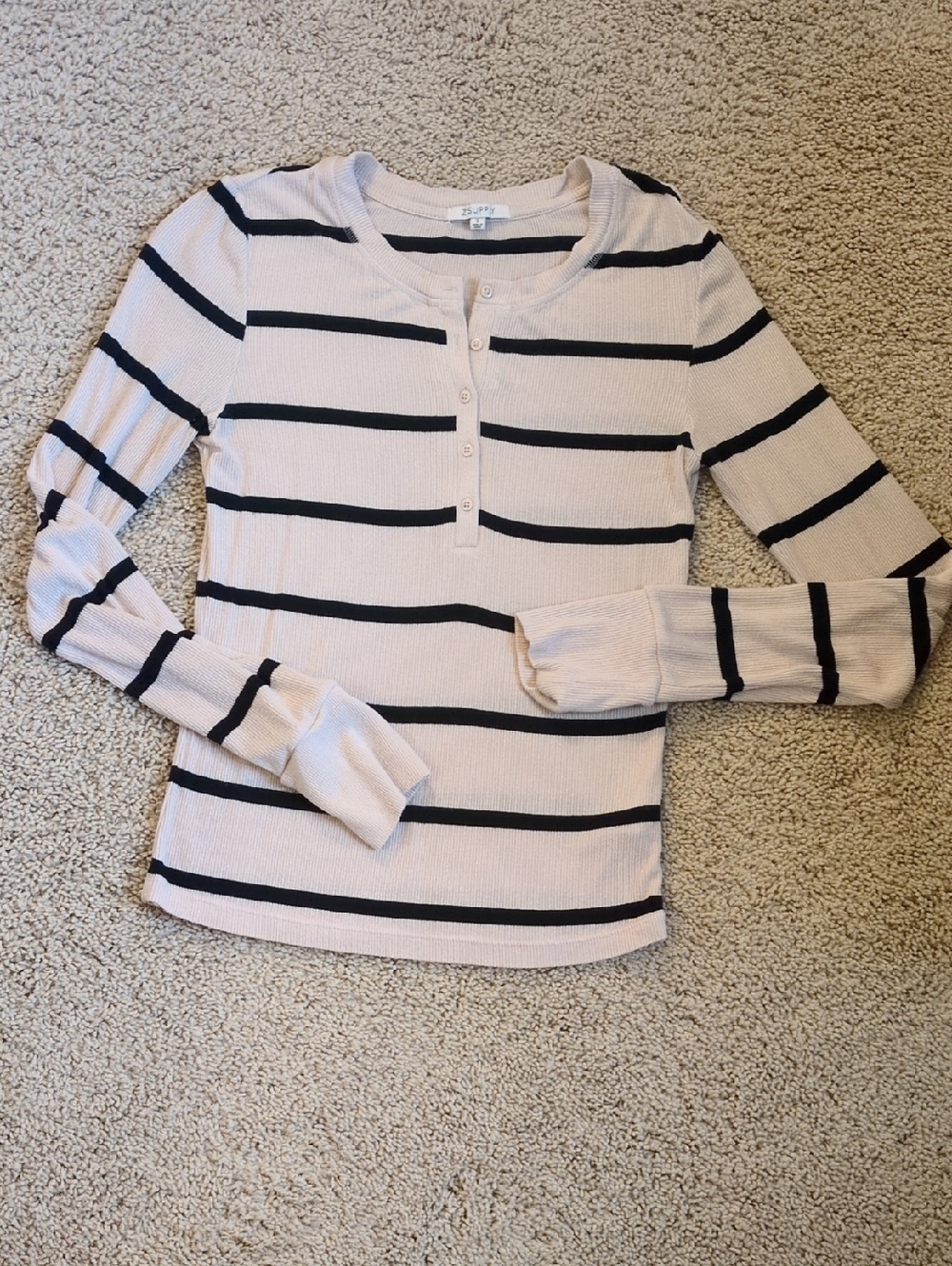 Z Supply Striped Rib-Knit Henley